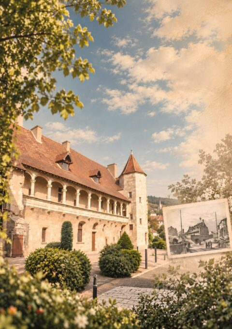 Le château de Nérac et une gravure ancienne de la ville royale