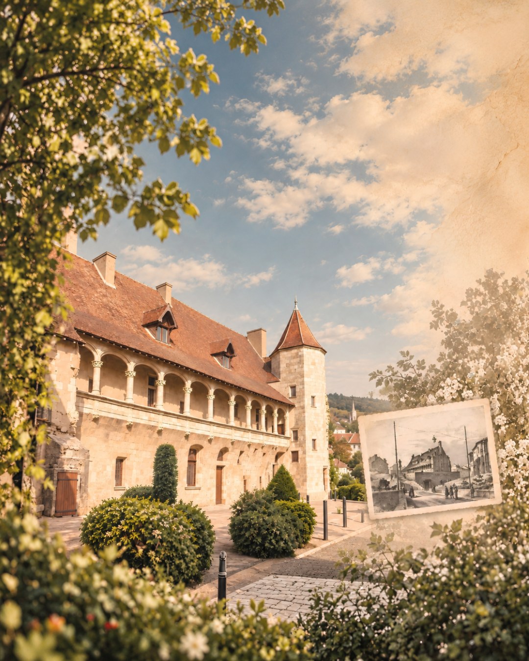 Le château de Nérac et une gravure ancienne de la ville royale